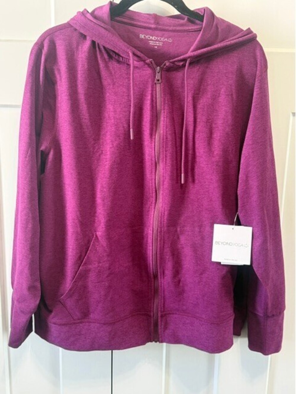 Beyond Yoga spacedye everyday full zip soft jacket in purple heather hoodie 1X